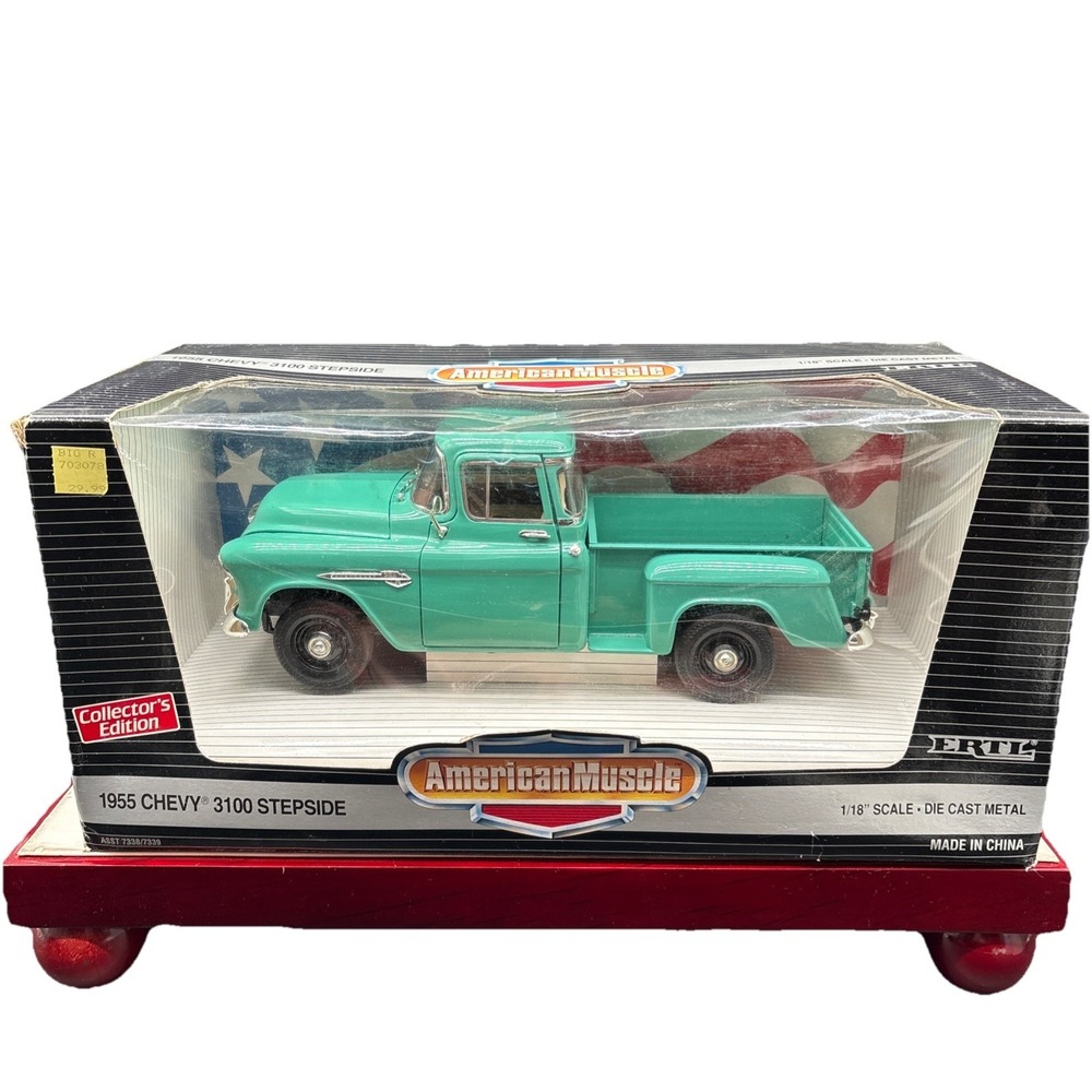 ERTL 1/18 - 1955 Chevy 3100 Stepside Truck, (Ocean Green - 7339) American Muscle
